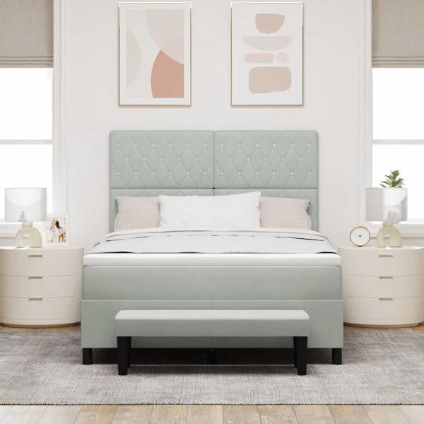 Boxspringbett mit Matratze & Bank Hellgrau 140x190 cm Samt