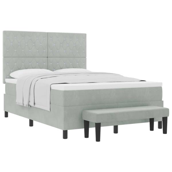 Boxspringbett mit Matratze & Bank Hellgrau 140x190 cm Samt