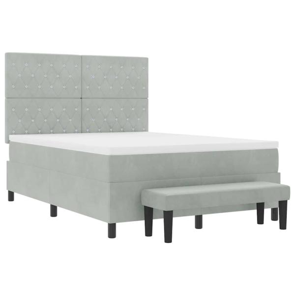 Boxspringbett mit Matratze & Bank Hellgrau 140x200 cm Samt