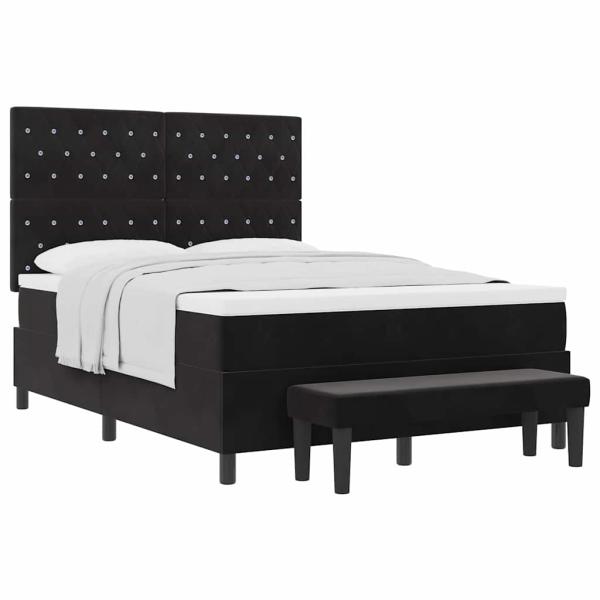 Boxspringbett mit Matratze & Bank Schwarz 140x200 cm Samt
