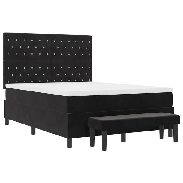 Boxspringbett mit Matratze & Bank Schwarz 140x200 cm Samt