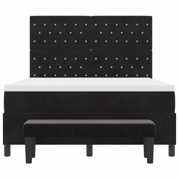 Boxspringbett mit Matratze & Bank Schwarz 140x200 cm Samt