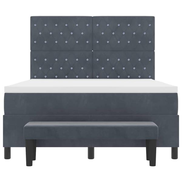 Boxspringbett mit Matratze & Bank Dunkelgrau 160x200 cm Velours