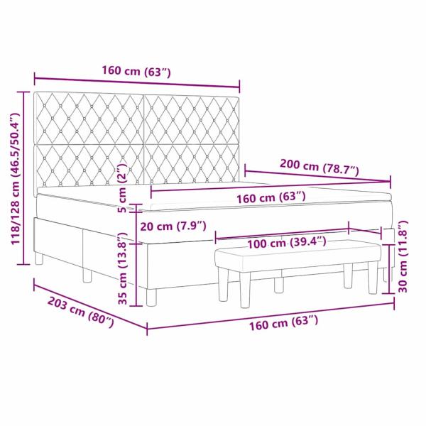 Boxspringbett mit Matratze & Bank Dunkelgrau 160x200 cm Velours