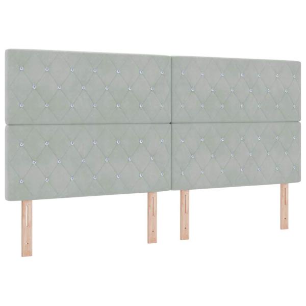 Boxspringbett mit Matratze & Bank in Hellgrau 200x200 cm aus Samt