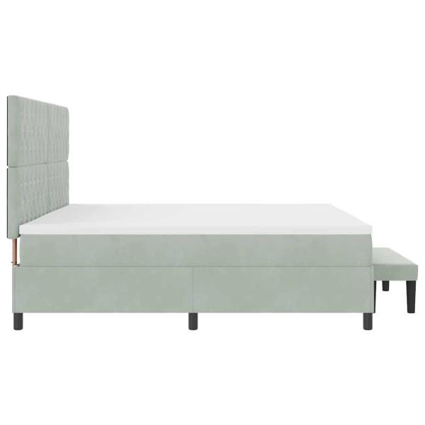 Boxspringbett mit Matratze & Bank in Hellgrau 200x200 cm aus Samt