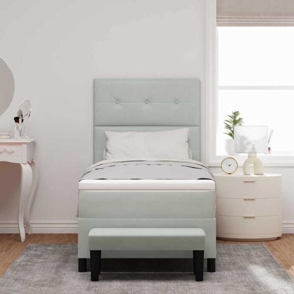 Boxspringbett mit Kopfteil Hellgrau 190 x 90 cm Samt