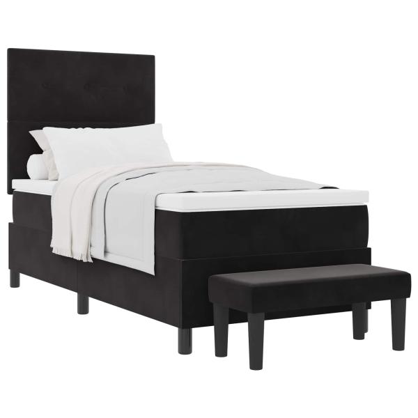 Boxspringbett mit Matratze & Bank Schwarz 90x190 cm Samt