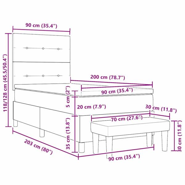 Boxspringbett mit Matratze & Bank Rosa 90x200 cm Samt