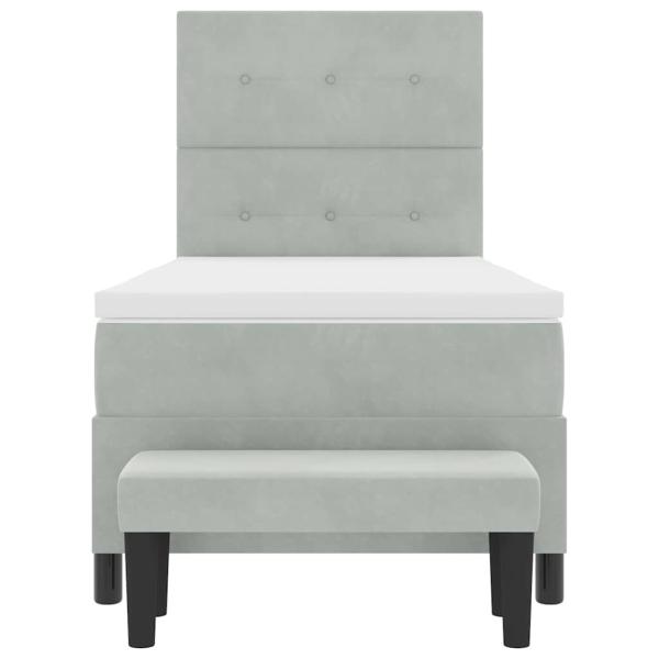 Boxspringbett mit Matratze & Bank Hellgrau 100x200 cm Samt