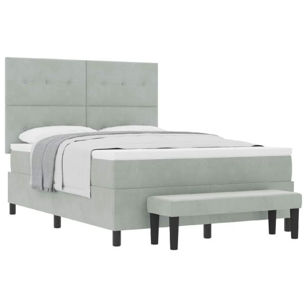 Boxspringbett mit Matratze & Bank Hellgrau 140x190 cm Samt