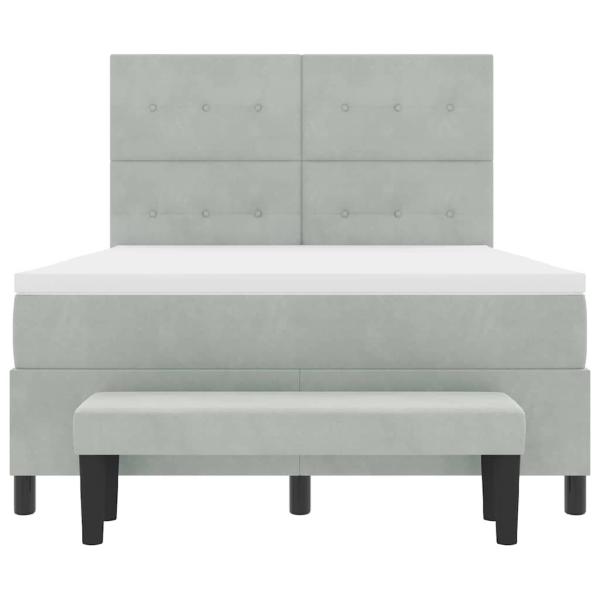 Boxspringbett mit Matratze & Bank Hellgrau 140x200 cm Samt