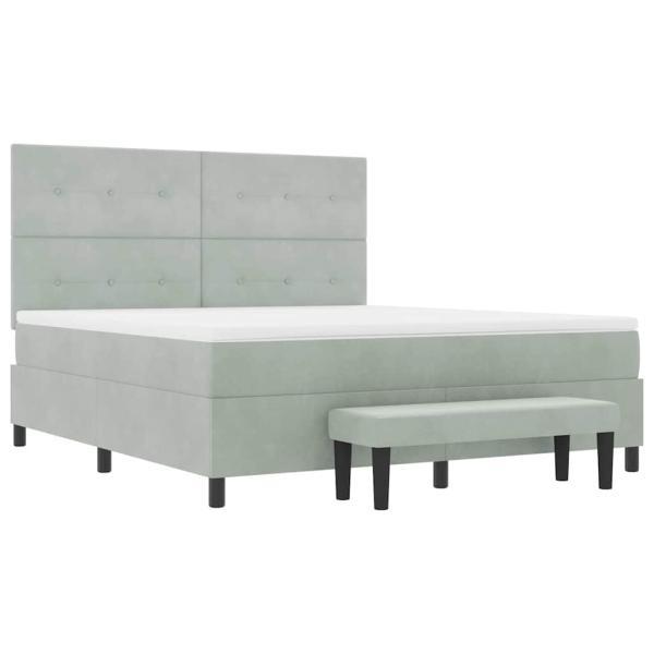 Boxspringbett mit Matratze & Bank Hellgrau 180x200 cm Samt