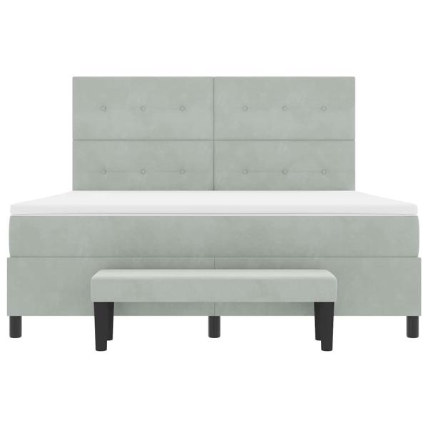 Boxspringbett mit Matratze & Bank Hellgrau 180x200 cm Samt