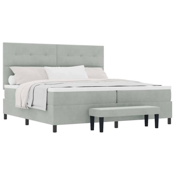 Boxspringbett mit Matratze & Bank Hellgrau 200x200 cm Samt