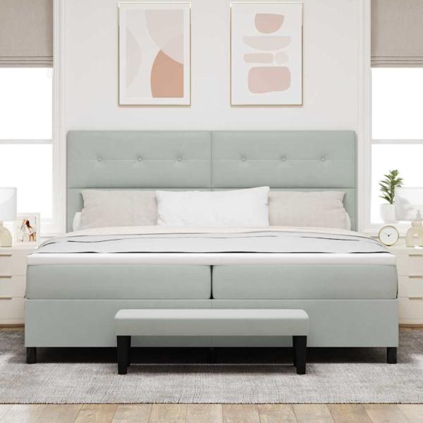Boxspringbett mit Matratze & Bank Hellgrau 200x200 cm Samt