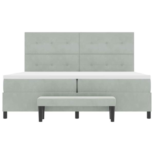 Boxspringbett mit Matratze & Bank Hellgrau 200x200 cm Samt