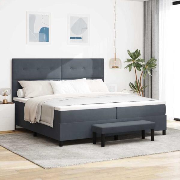 ARDEBO.de - Boxspringbett mit Matratze & Bank Dunkelgrau 200x200 cm Samt