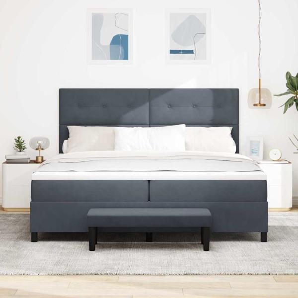 Boxspringbett mit Matratze & Bank Dunkelgrau 200x200 cm Samt