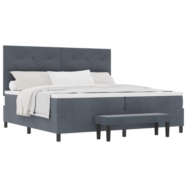 Boxspringbett mit Matratze & Bank Dunkelgrau 200x200 cm Samt