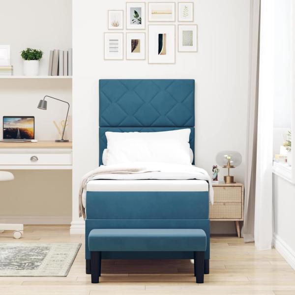 Boxspringbett mit Matratze & Bank Dunkelblau 80x200 cm Samt