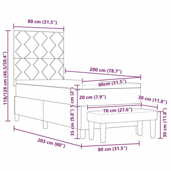 Boxspringbett mit Matratze & Bank Dunkelblau 80x200 cm Samt