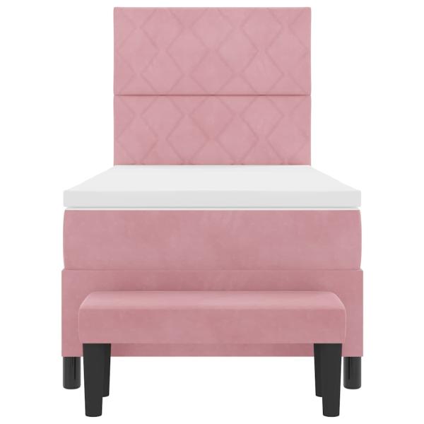 Rosa Boxspringbett mit Matratze & Bank 90x190 cm Samt