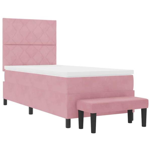 Rosa Boxspringbett mit Matratze & Bank 90x190 cm Samt