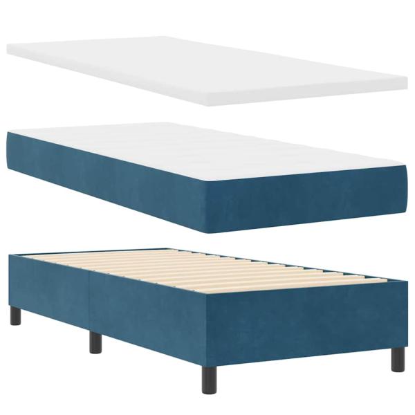 Boxspringbett mit Matratze & Bank Dunkelblau 90x200 cm Velours