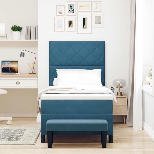 Boxspringbett mit Matratze & Bank Dunkelblau 90x200 cm Velours