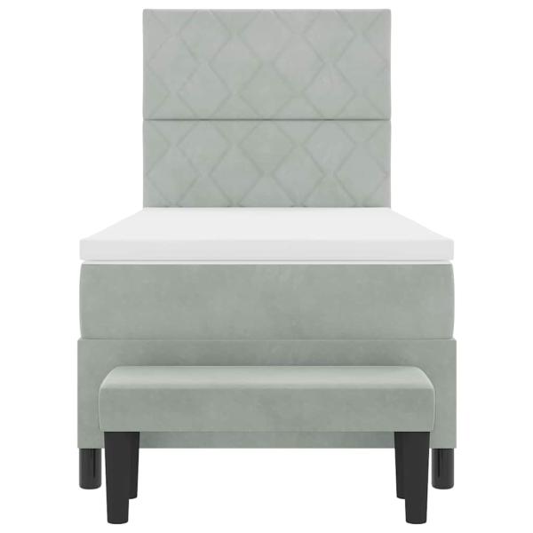 Boxspringbett mit Matratze & Bank Hellgrau 100x200 cm Samt