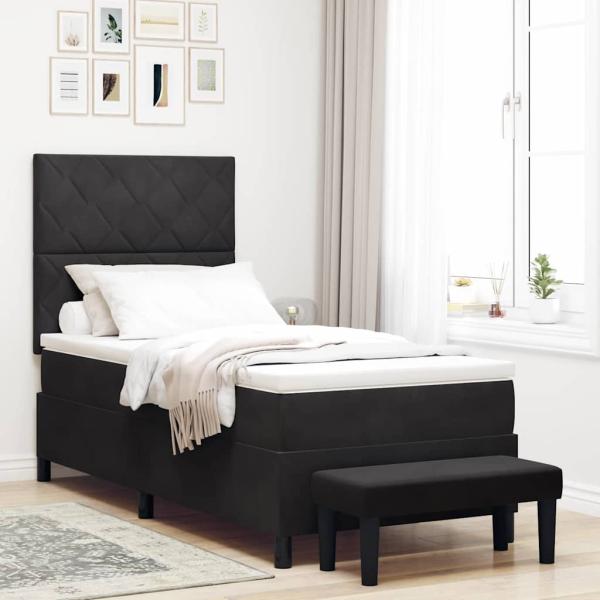 ARDEBO.de - Boxspringbett mit Matratze & Bank Schwarz 100x200 cm Samt