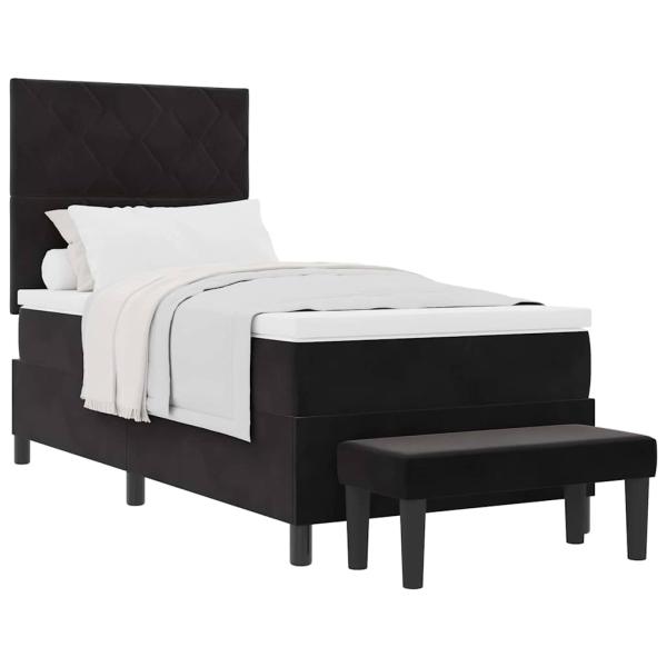 Boxspringbett mit Matratze & Bank Schwarz 100x200 cm Samt