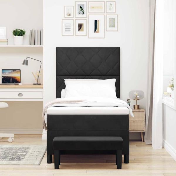 Boxspringbett mit Matratze & Bank Schwarz 100x200 cm Samt