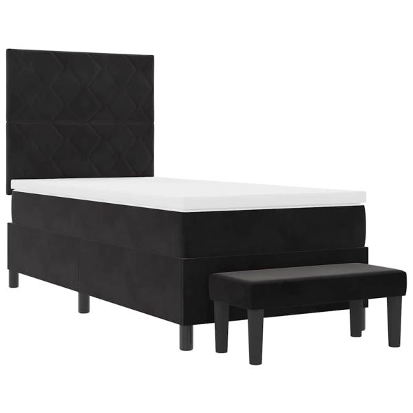 Boxspringbett mit Matratze & Bank Schwarz 100x200 cm Samt