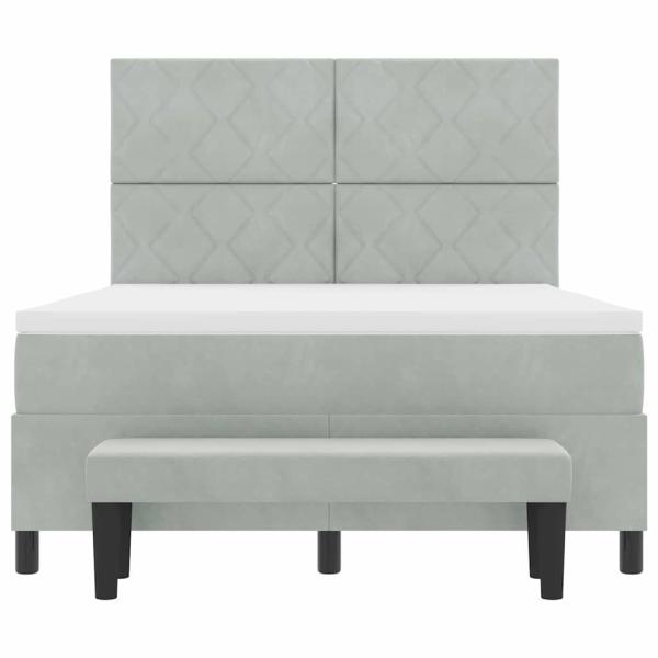 Boxspringbett mit Matratze & Bank Hellgrau 140x190 cm Samt