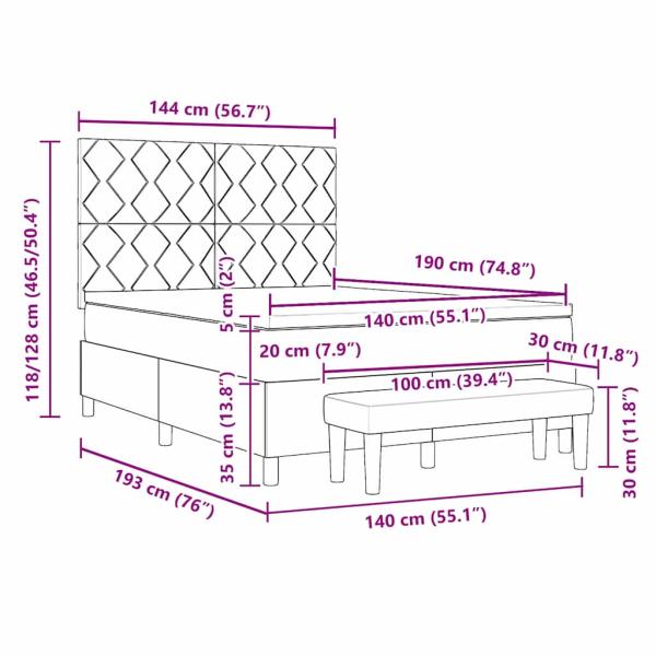 Boxspringbett mit Matratze & Bank Hellgrau 140x190 cm Samt