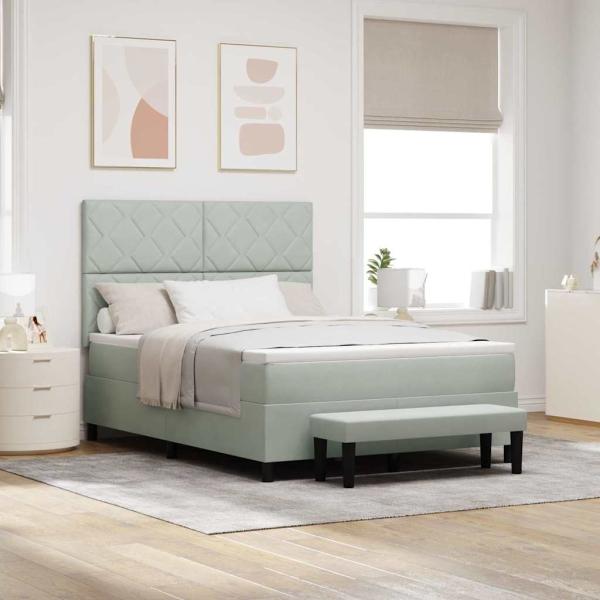 ARDEBO.de - Boxspringbett mit Matratze & Bank Hellgrau 140x200 cm Samt