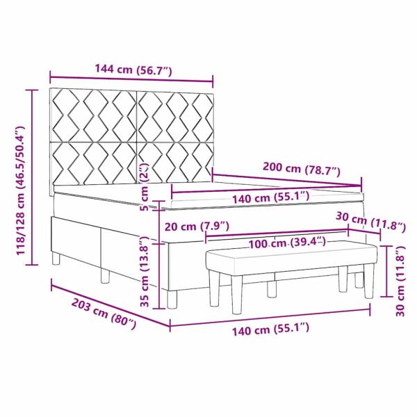Boxspringbett mit Matratze & Bank Hellgrau 140x200 cm Samt