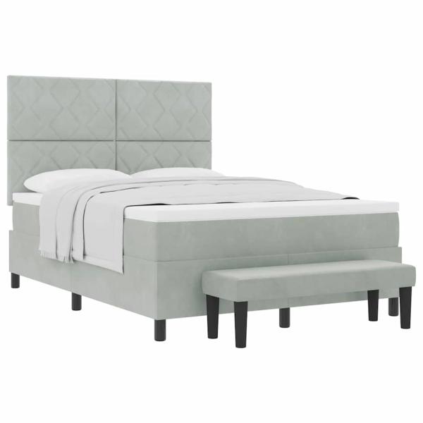 Boxspringbett mit Matratze & Bank Hellgrau 160x200 cm Samt