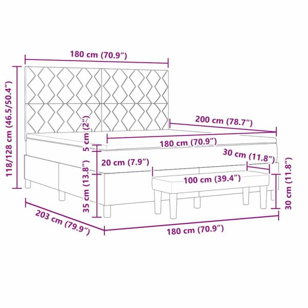 Boxspringbett mit Matratze & Bank Hellgrau 180x200 cm Samt
