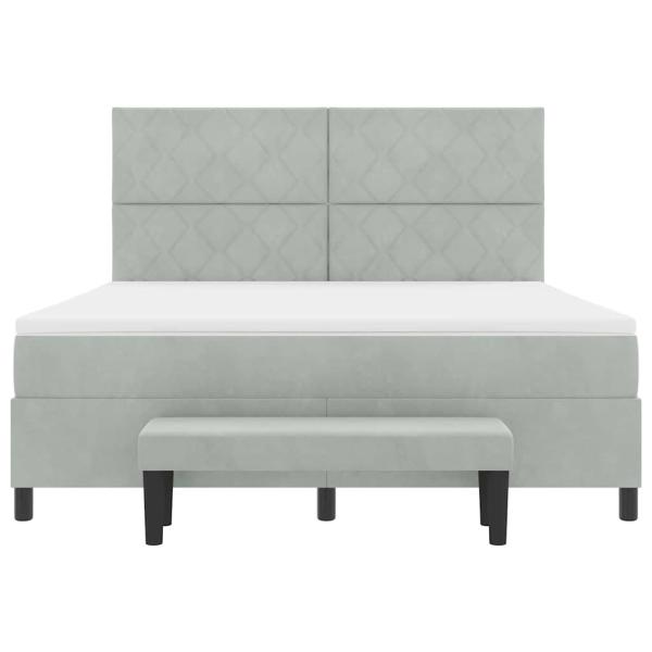 Boxspringbett mit Matratze & Bank Hellgrau 180x200 cm Samt