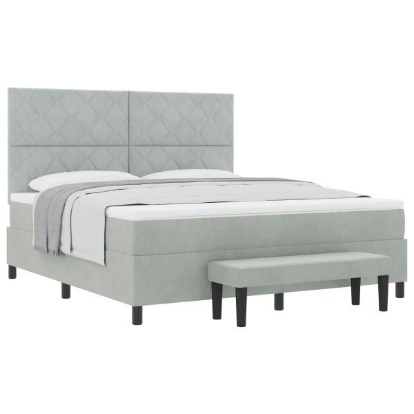 Boxspringbett mit Matratze & Bank Hellgrau 180x200 cm Samt