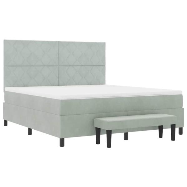 Boxspringbett mit Matratze & Bank Hellgrau 180x200 cm Samt