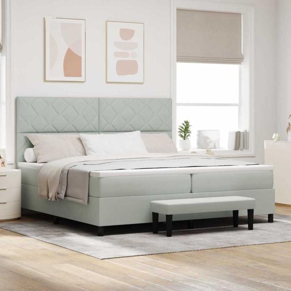 ARDEBO.de - Boxspringbett mit Matratze & Bank Hellgrau 200x200 cm Samt