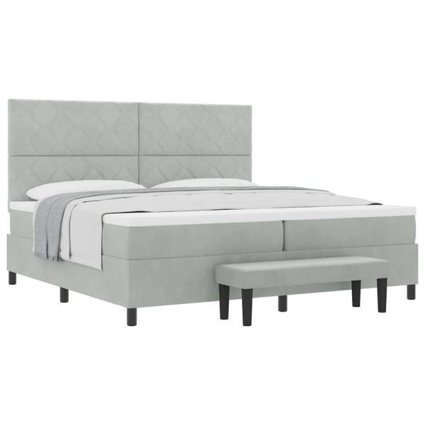 Boxspringbett mit Matratze & Bank Hellgrau 200x200 cm Samt