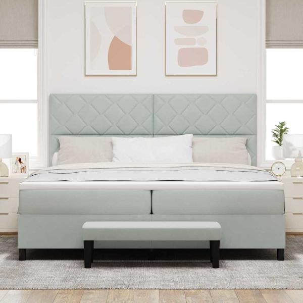 Boxspringbett mit Matratze & Bank Hellgrau 200x200 cm Samt