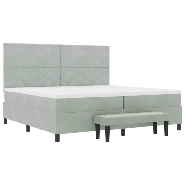 Boxspringbett mit Matratze & Bank Hellgrau 200x200 cm Samt