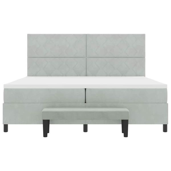 Boxspringbett mit Matratze & Bank Hellgrau 200x200 cm Samt