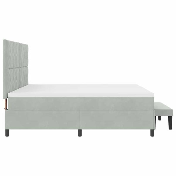 Boxspringbett mit Matratze & Bank Hellgrau 200x200 cm Samt